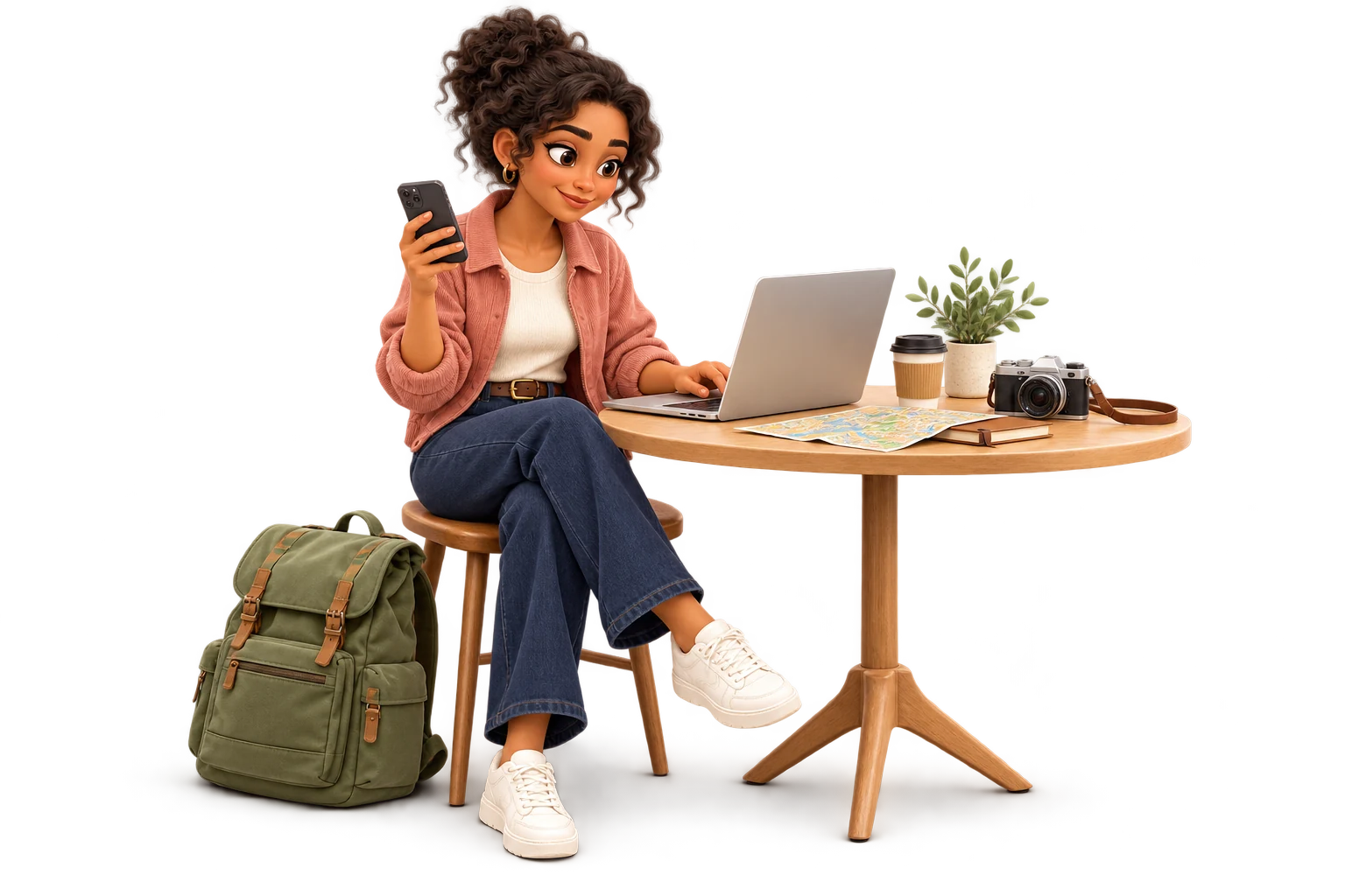 Bloggerin mit Laptop und Reisegepäck