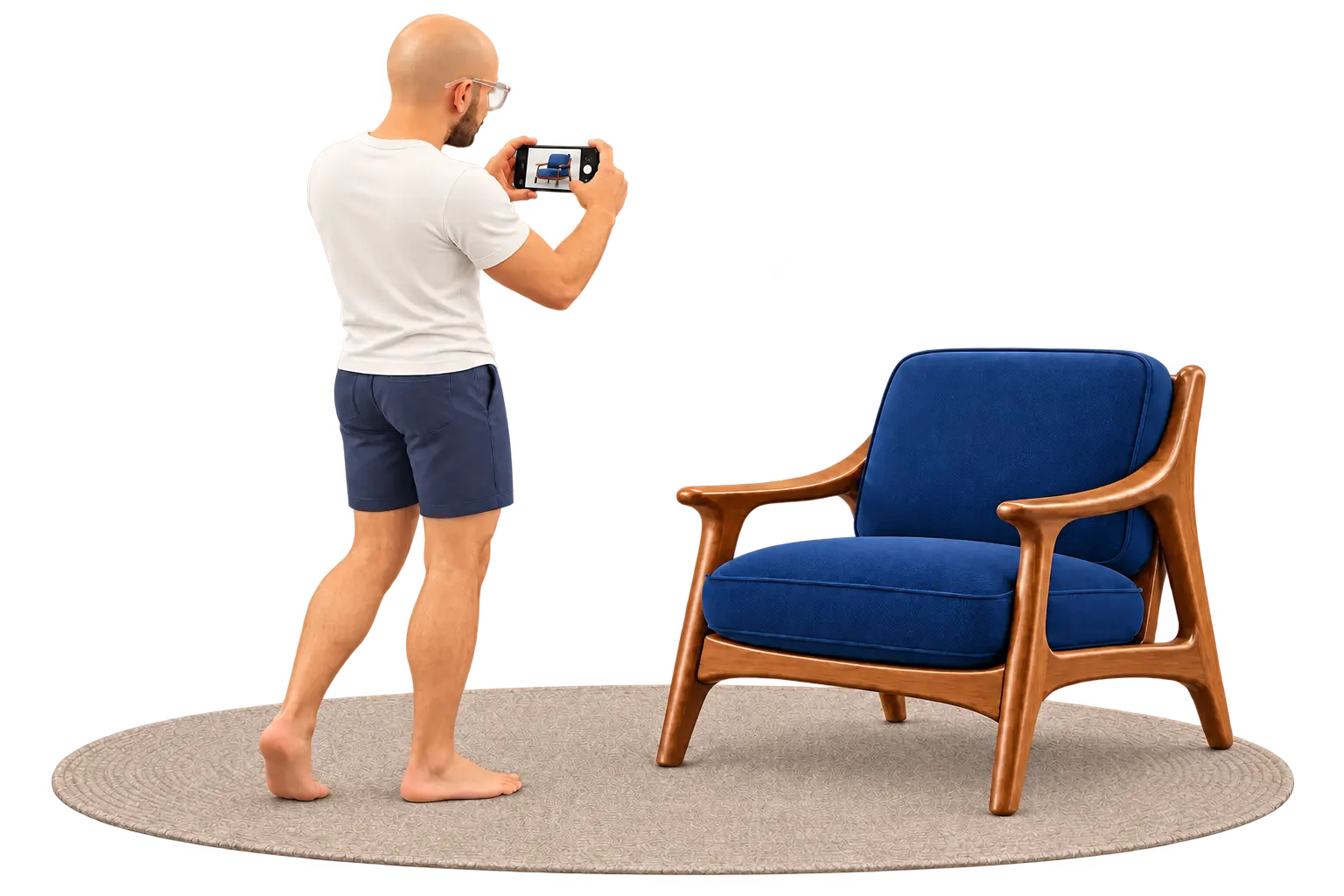 Philipp fotografiert seinen Loungesessel für das Inserat