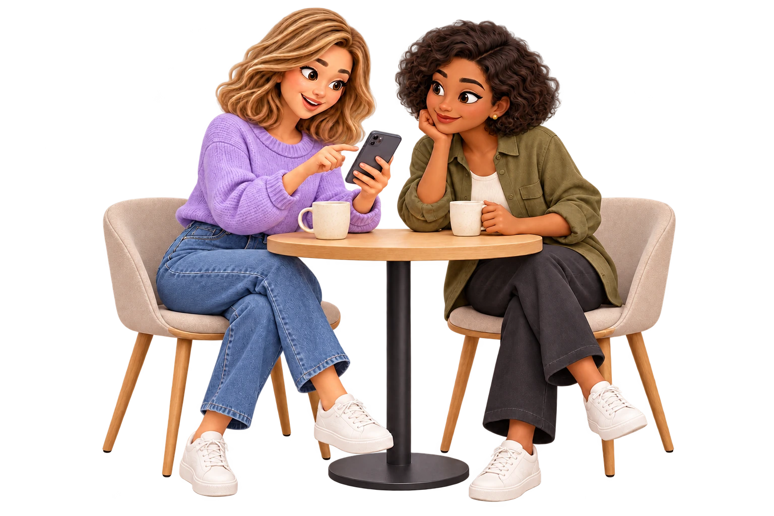 Sophie zeigt Jule VIA X bei einem Kaffee